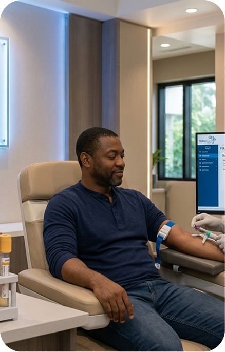 Patient undergoing clinical blood draw in chair
